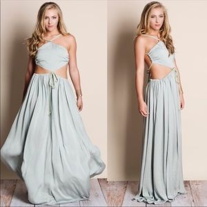 CUT OUT MAXI DRESS-SAGE